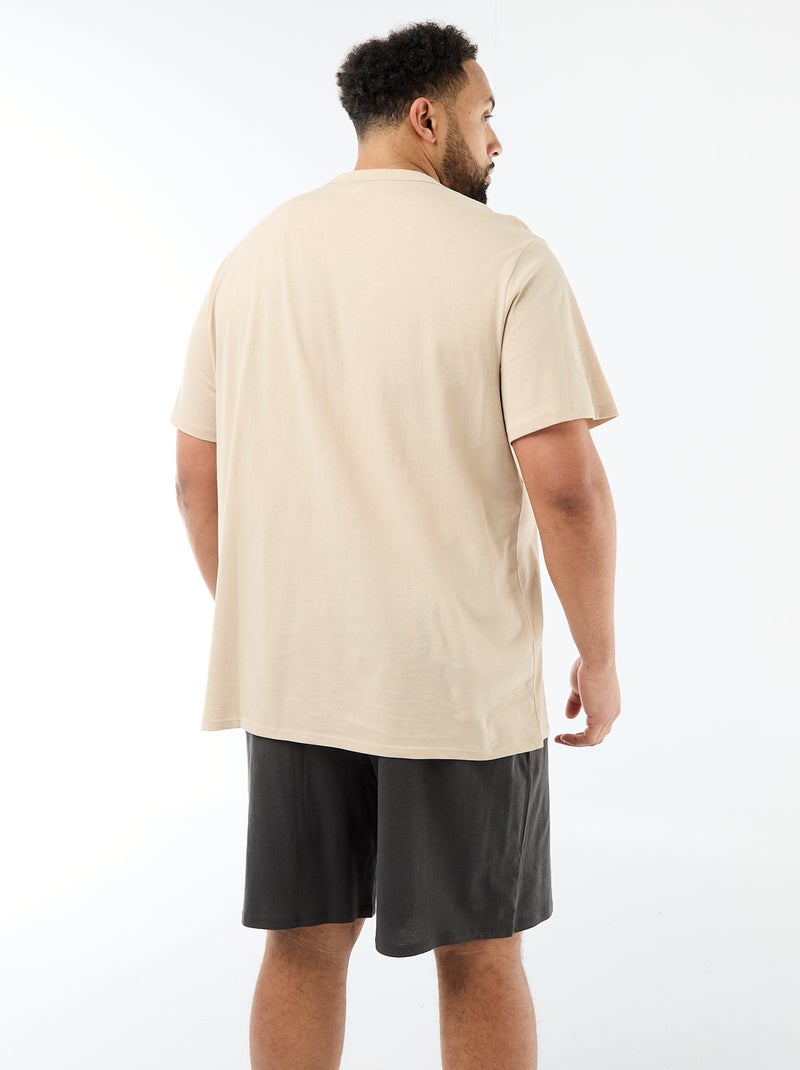 Conjunto pijama curto t-shirt + calções - 2 peças Bege - Kiabi