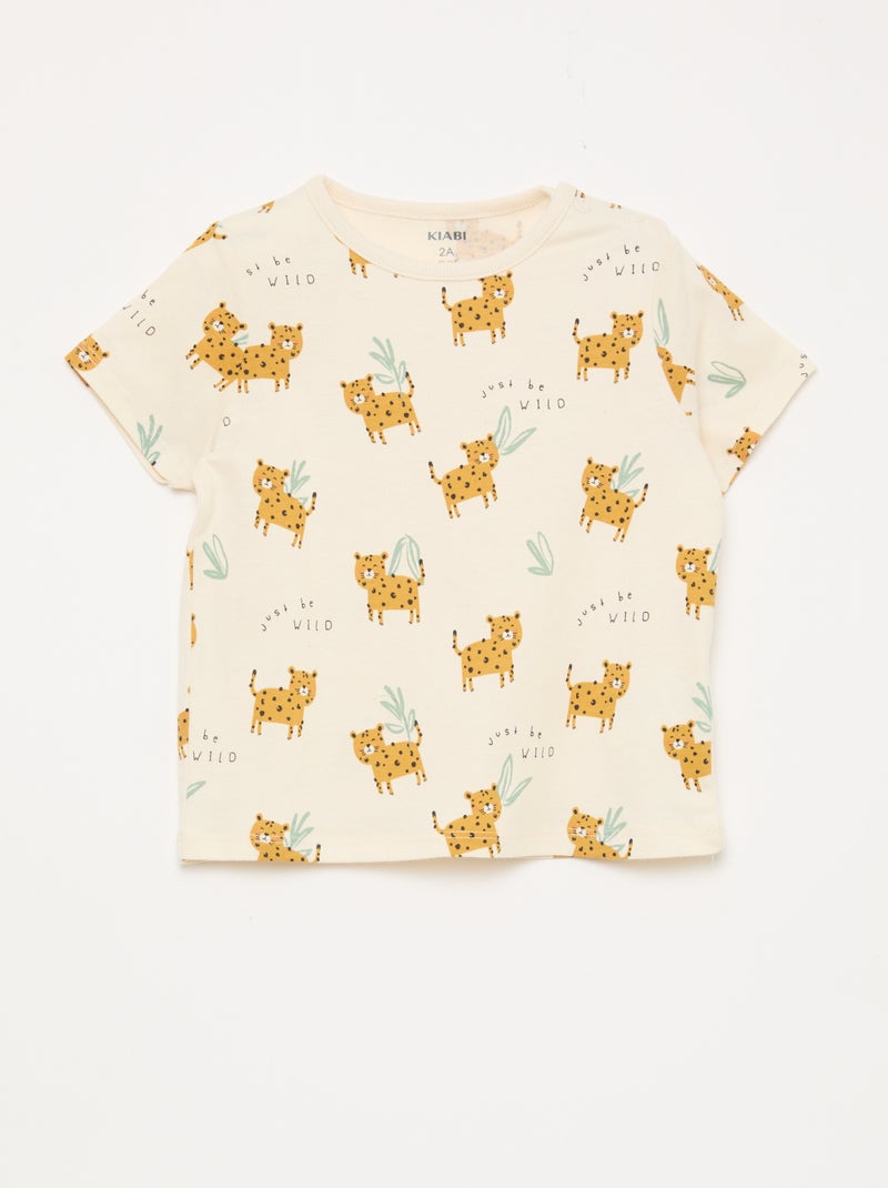 Conjunto pijama curto t-shirt + calções - 2 peças Bege - Kiabi