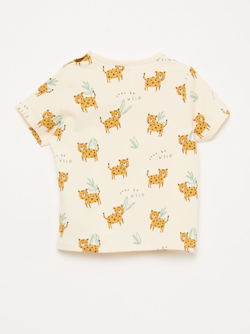 Conjunto pijama curto t-shirt + calções - 2 peças Bege - Kiabi