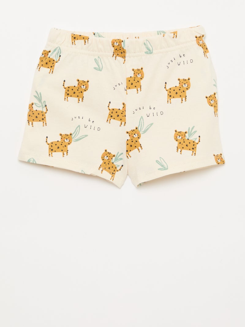 Conjunto pijama curto t-shirt + calções - 2 peças Bege - Kiabi