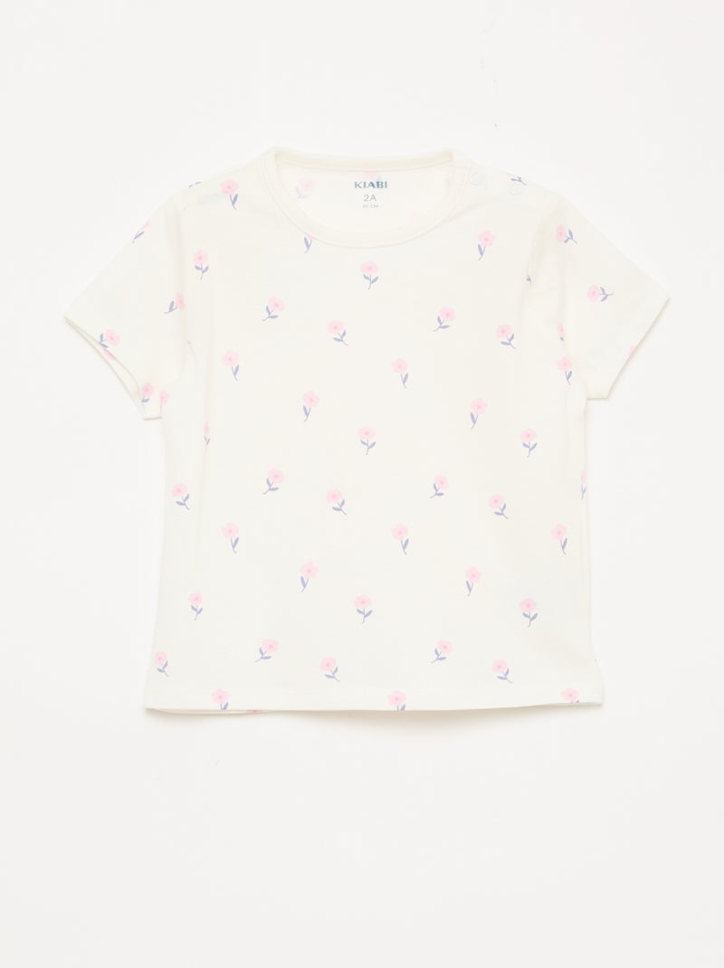Conjunto pijama curto t-shirt + calções - 2 peças Branco - Kiabi