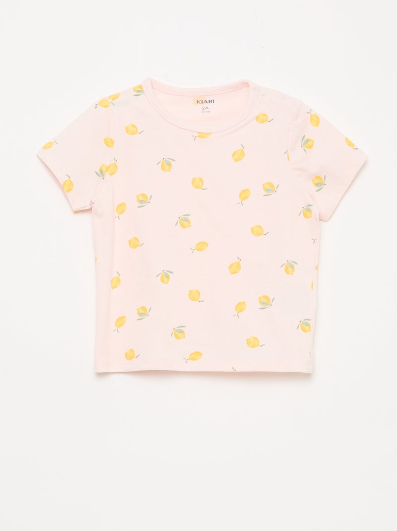Conjunto pijama curto t-shirt + calções - 2 peças Rosa - Kiabi