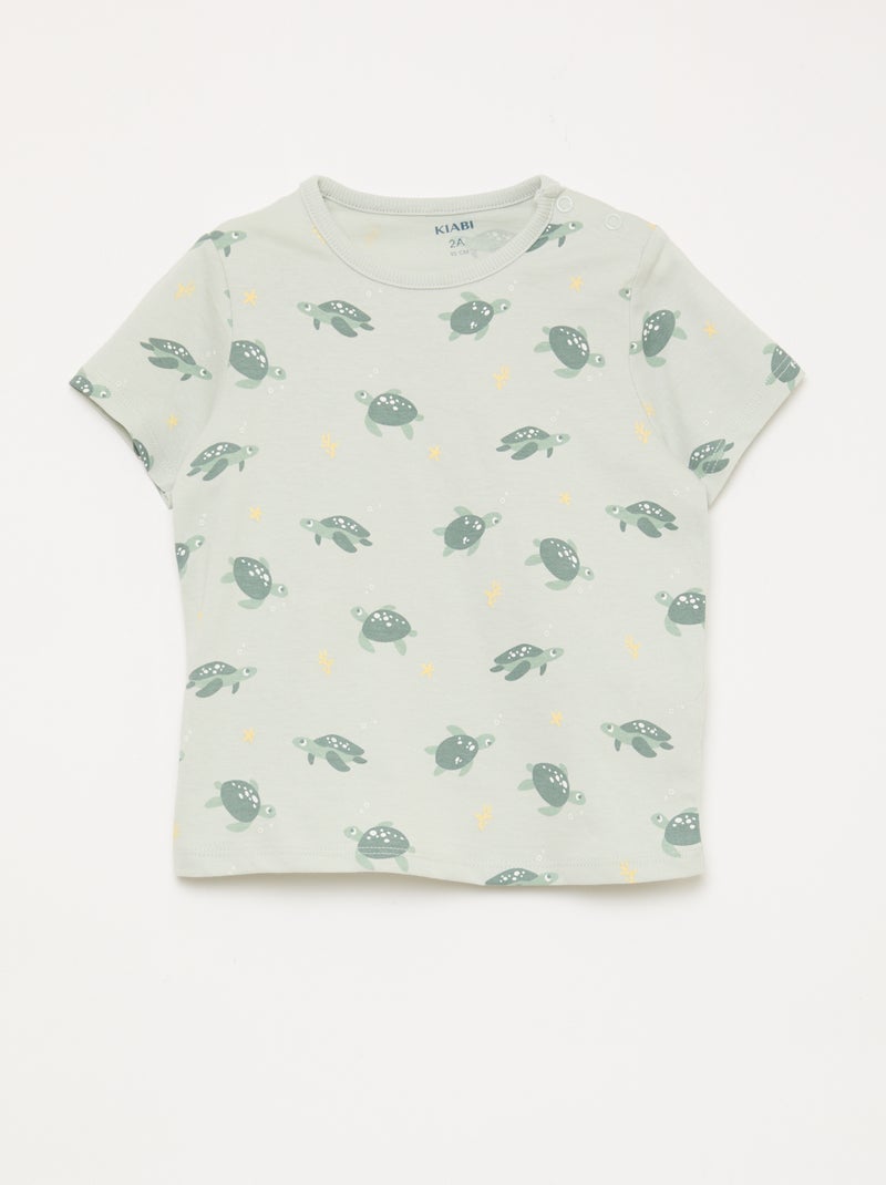 Conjunto pijama curto t-shirt + calções - 2 peças Verde - Kiabi