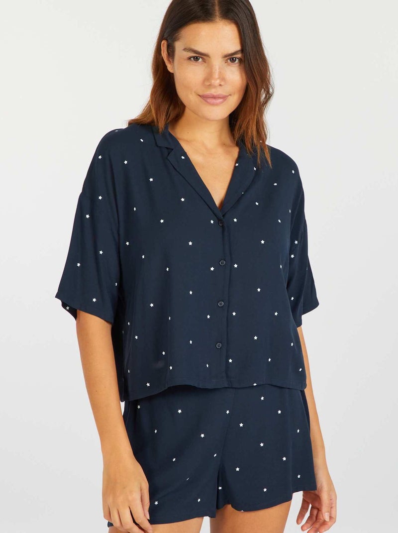 Conjunto pijama de 2 peças camisa + calções AZUL - Kiabi