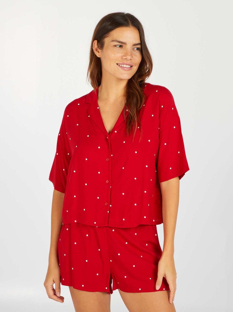 Conjunto pijama de 2 peças camisa + calções VERMELHO - Kiabi
