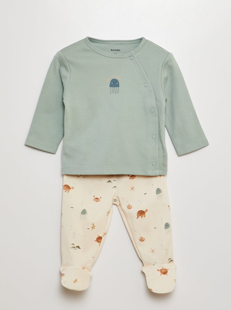 Conjunto pijama e t-shirt + calças com pés - 2 peças BRANCO - Kiabi