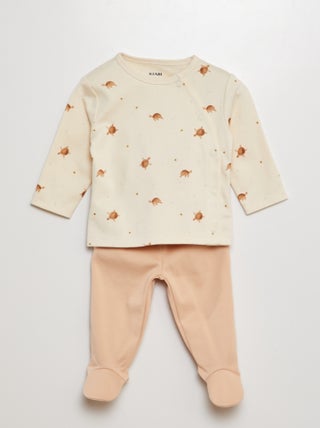 Conjunto pijama e t-shirt + calças com pés - 2 peças