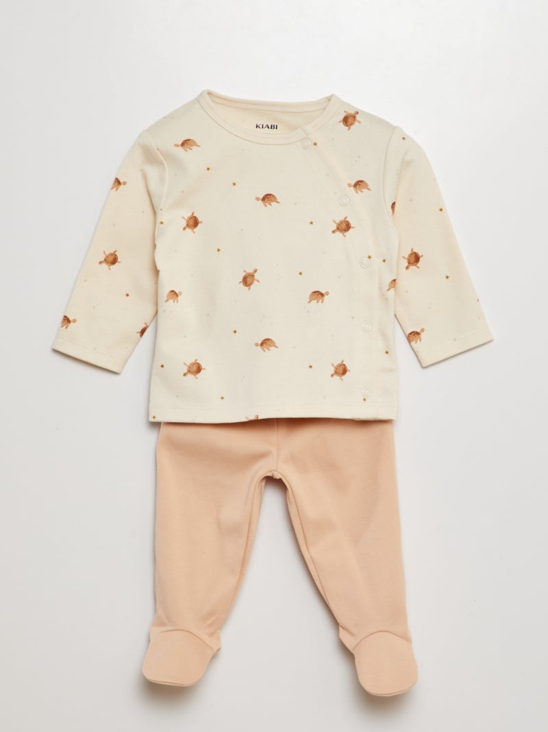 Conjunto pijama e t-shirt + calças com pés - 2 peças BRANCO - Kiabi