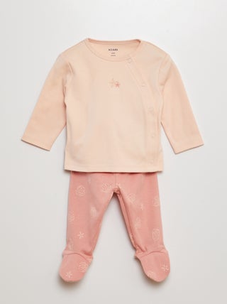 Conjunto pijama e t-shirt + calças com pés - 2 peças
