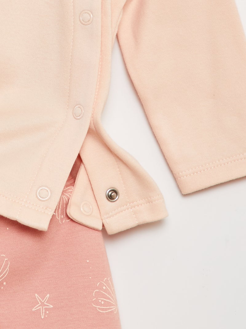 Conjunto pijama e t-shirt + calças com pés - 2 peças ROSA - Kiabi