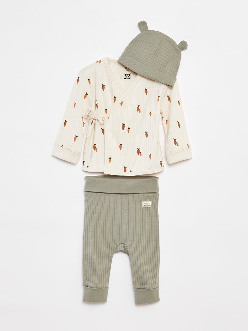 Conjunto pijama + gorro - 3 peças BRANCO - Kiabi