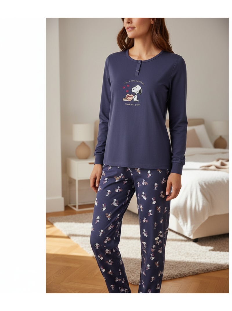 Conjunto pijama mulher leve bordado estampado fantasia ozabi Azul-marinho - Kiabi