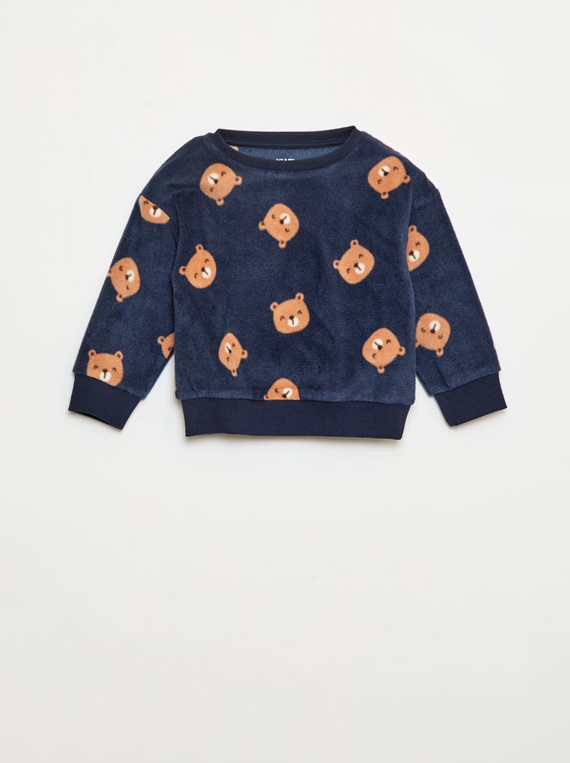 Conjunto pijama parte de cima + calças de polar Azul - Kiabi