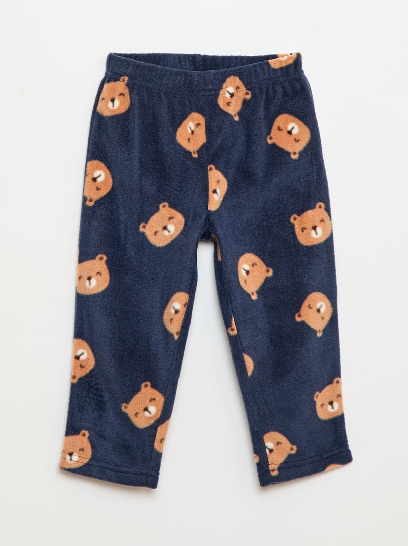 Conjunto pijama parte de cima + calças de polar Azul - Kiabi