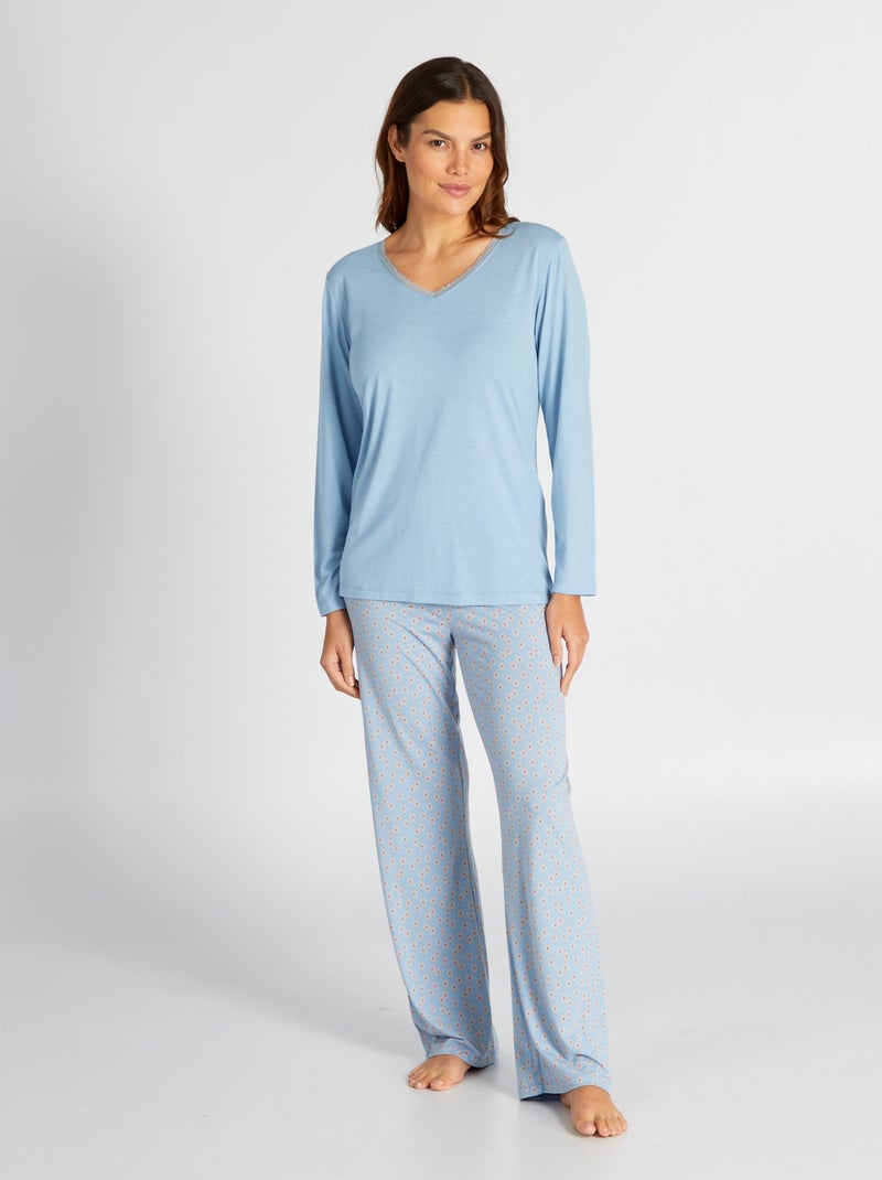 Conjunto pijama t-shirt + calças - 2 peças AZUL - Kiabi