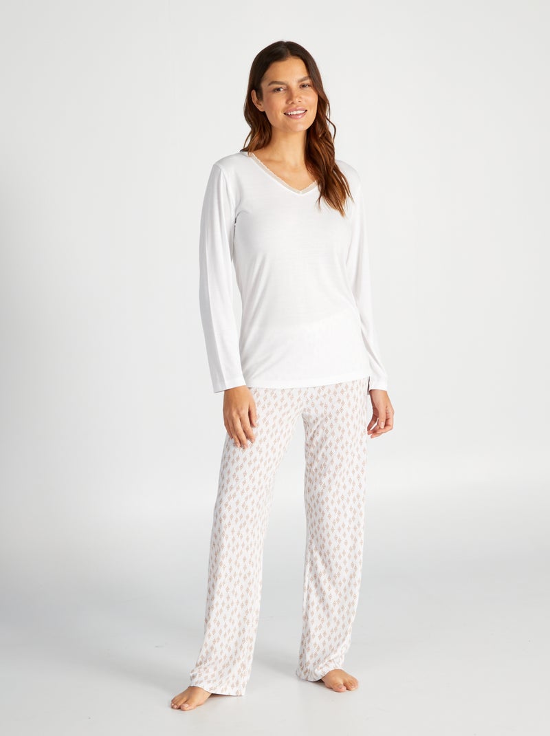 Conjunto pijama t-shirt + calças - 2 peças BEGE - Kiabi