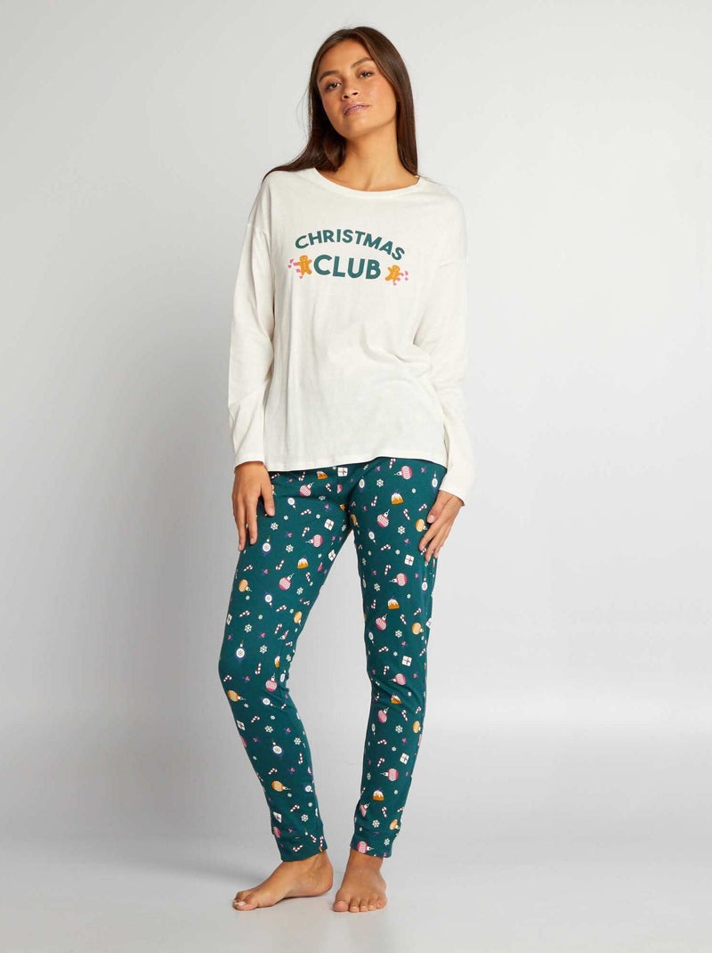 Conjunto pijama t-shirt + calças - 2 peças BRANCO - Kiabi