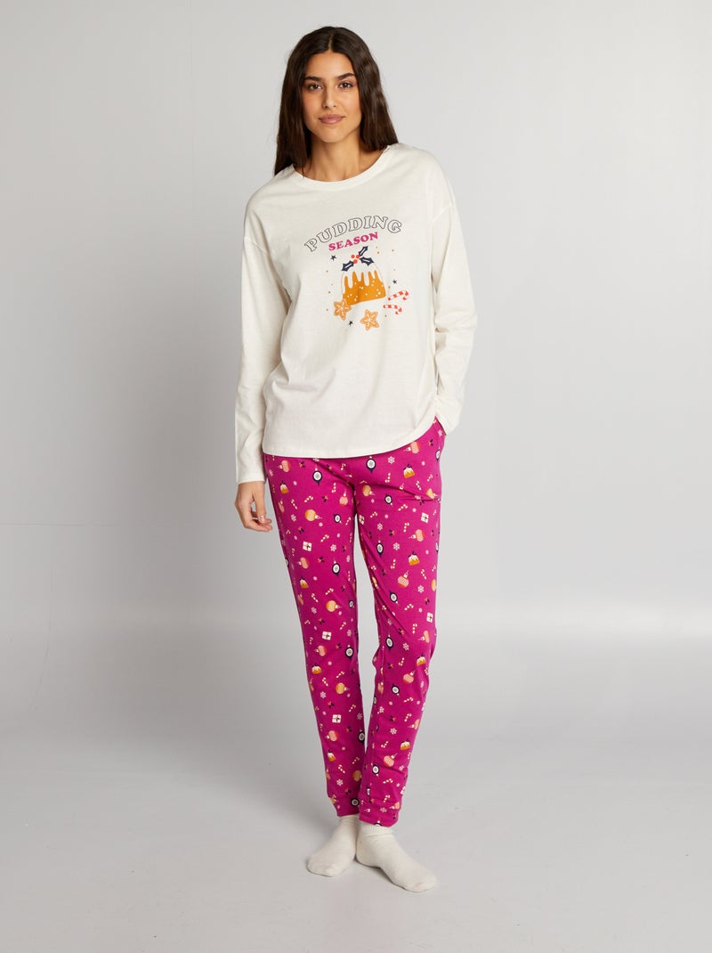 Conjunto pijama t-shirt + calças - 2 peças BRANCO - Kiabi