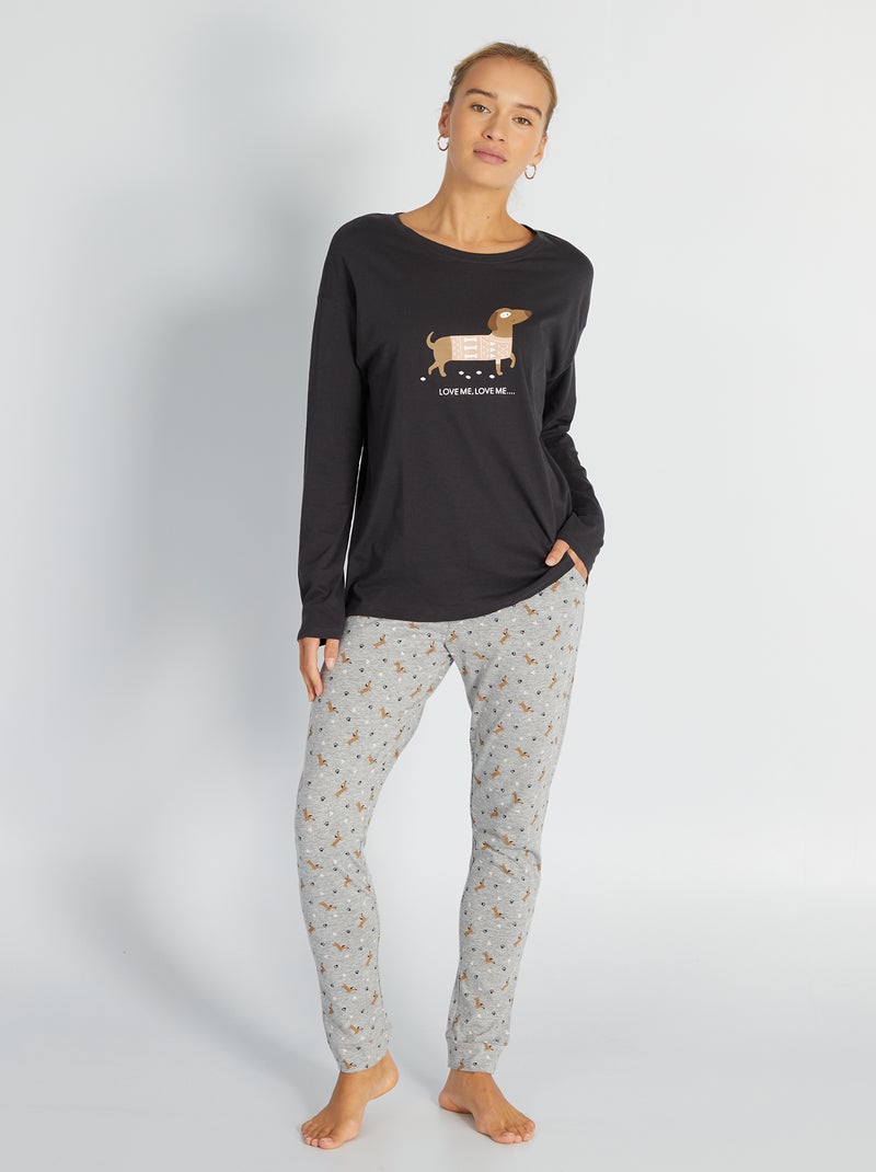 Conjunto pijama t-shirt + calças - 2 peças CINZA - Kiabi