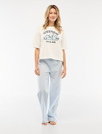 Conjunto pijama t-shirt + calças em popelina 'Angel' - 2 peças
