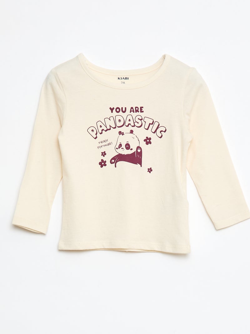 Conjunto pijama t-shirt + legging estampado - 2 peças Bege - Kiabi