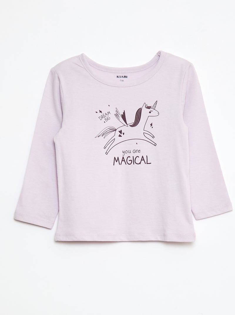 Conjunto pijama t-shirt + leggings estampado - 2 peças Violeta - Kiabi