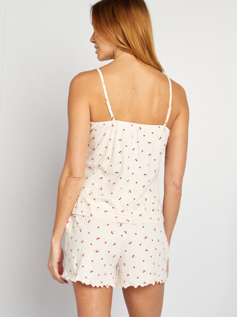 Conjunto pijama top + calções em algodão - 2 peças ROSA - Kiabi