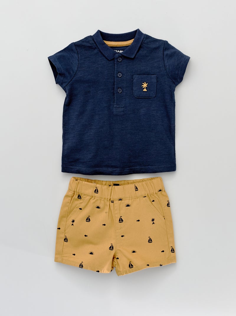 Conjunto polo bordado + calções AMARELO - Kiabi