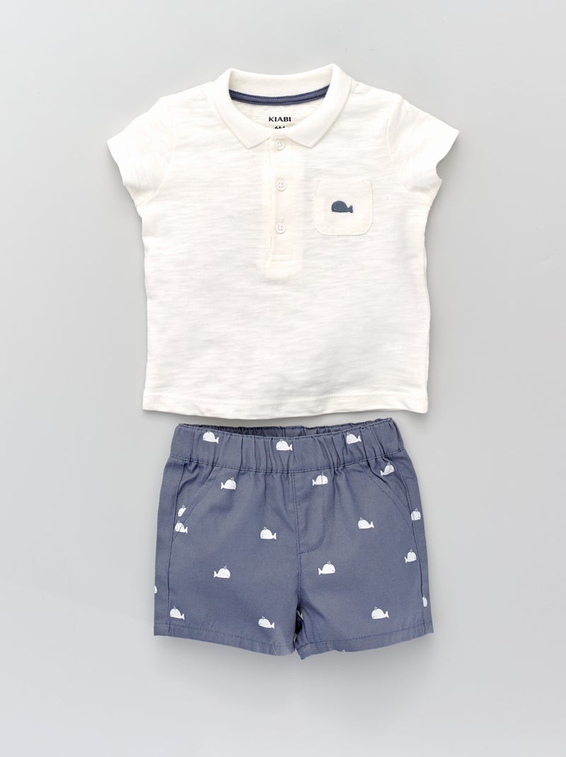 Conjunto polo bordado + calções AZUL - Kiabi