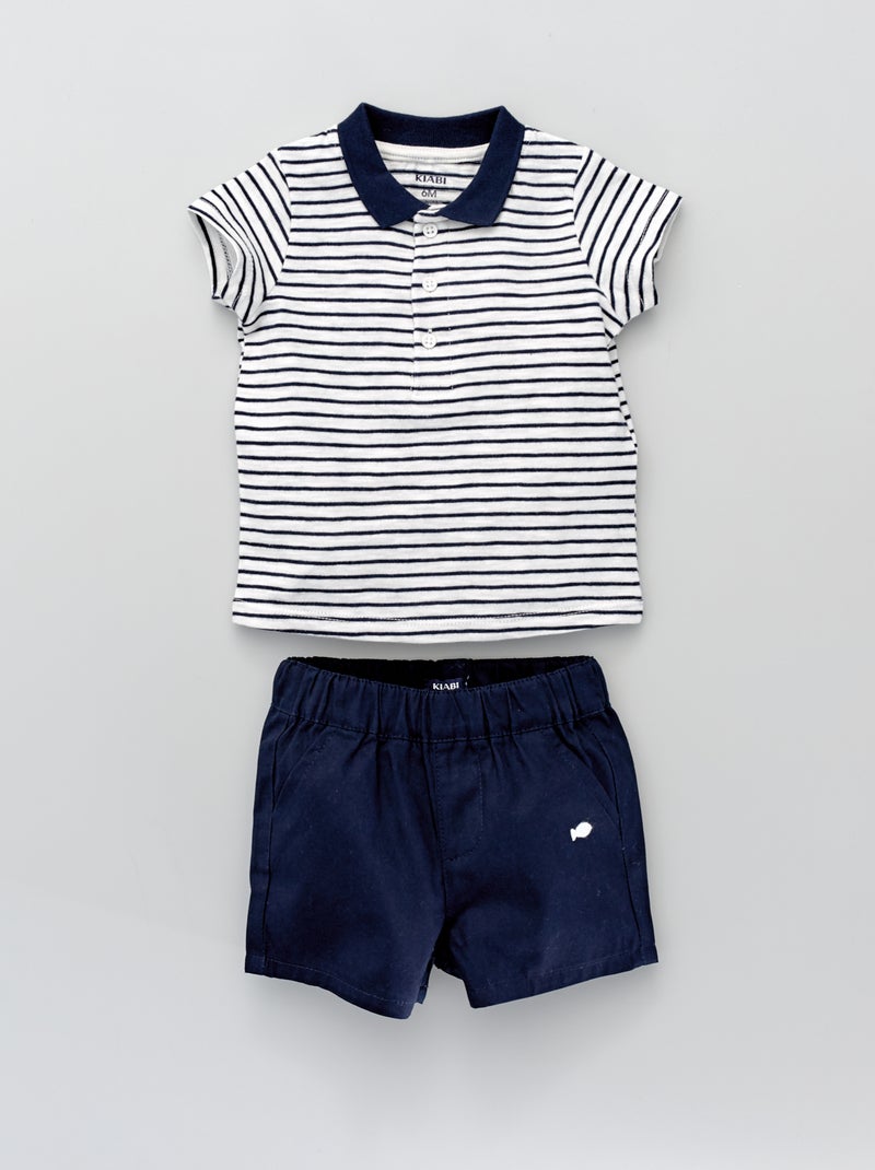 Conjunto polo bordado + calções BRANCO - Kiabi