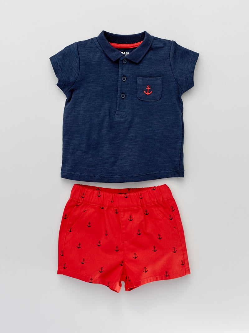 Conjunto polo bordado + calções ROXO - Kiabi