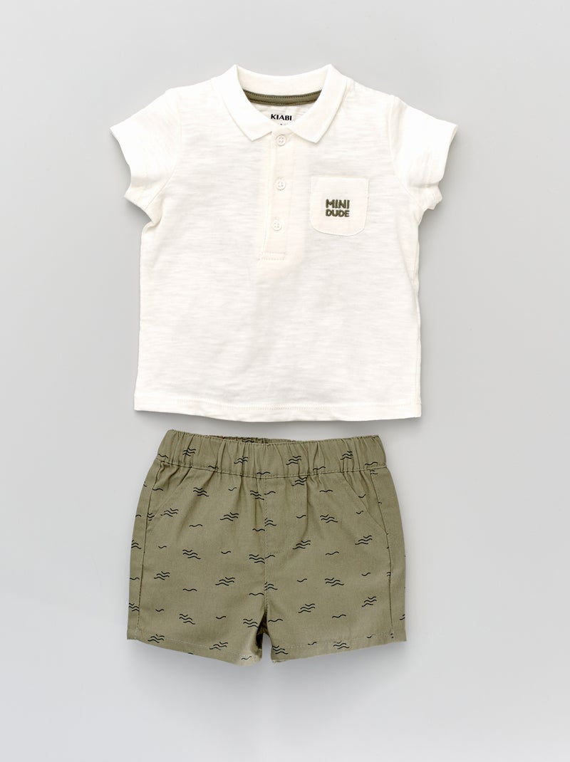 Conjunto polo bordado + calções VERDE - Kiabi