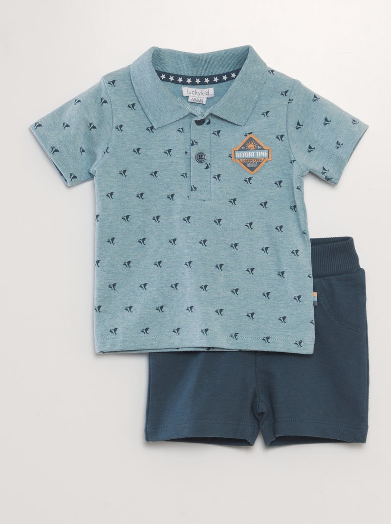 Conjunto polo + calções - 2 peças Azul - Kiabi