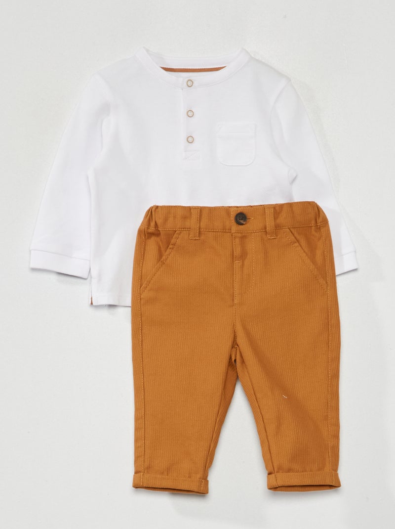 Conjunto polo de manga comprida BEGE - Kiabi