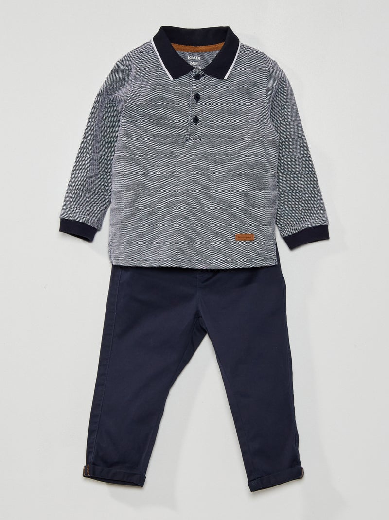 Conjunto polo de manga comprida + calças BRANCO - Kiabi