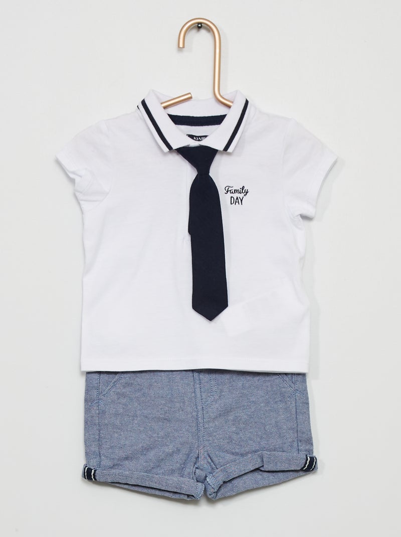 Conjunto polo + gravata + calções BRANCO - Kiabi