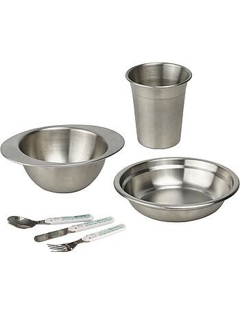Conjunto refeição thermobaby em inox 18/10 com copo, taça, prato e talheres