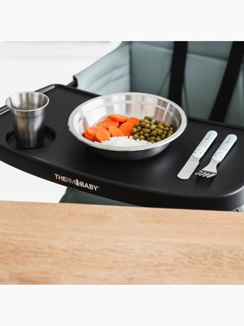 Conjunto refeição thermobaby em inox 18/10 com copo, taça, prato e talheres Cinza - Kiabi