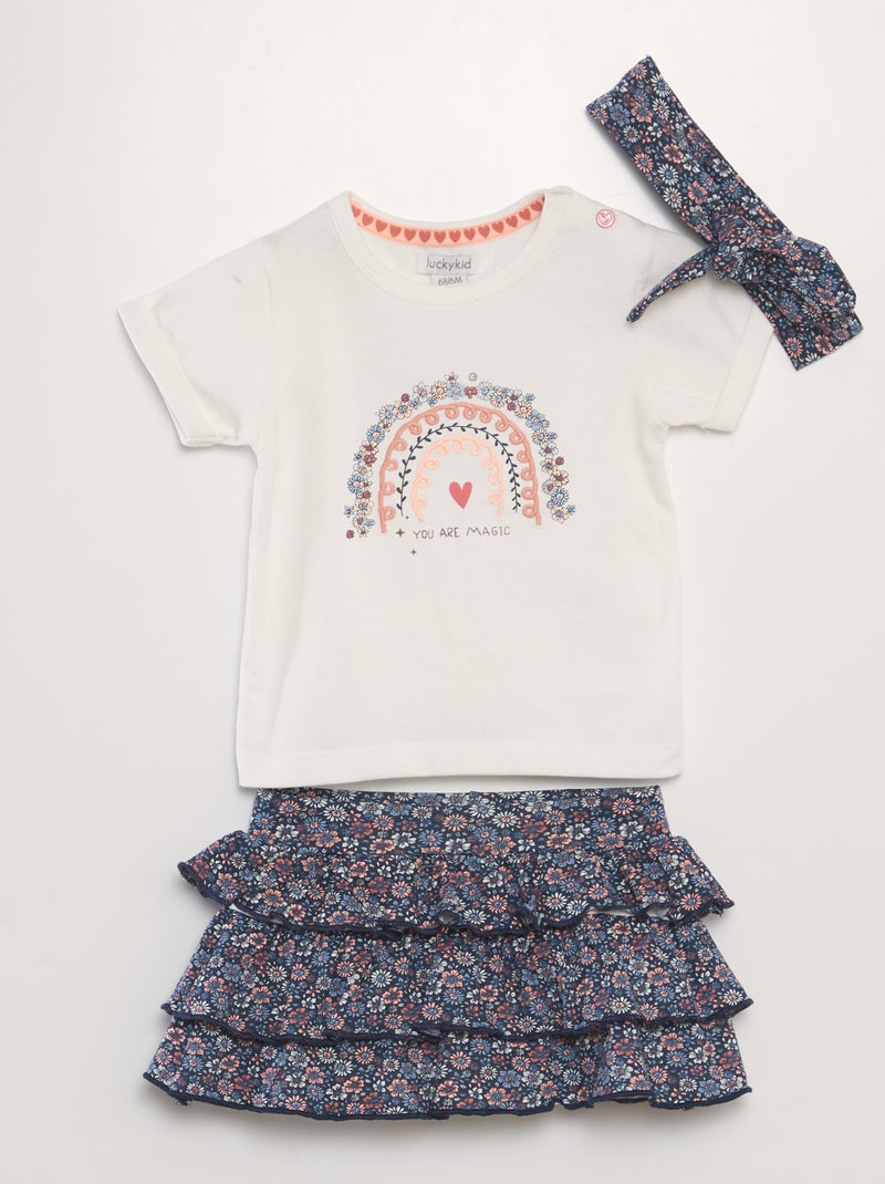 Conjunto saia + t-shirt + bandolete - 3 peças BRANCO - Kiabi