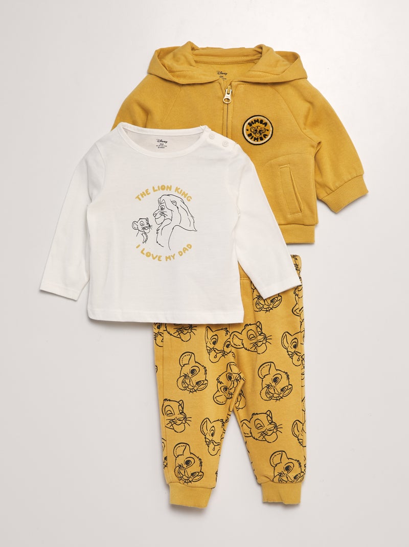 Conjunto 'Simba' t-shirt + sweatshirt + calças - 3 peças AMARELO - Kiabi