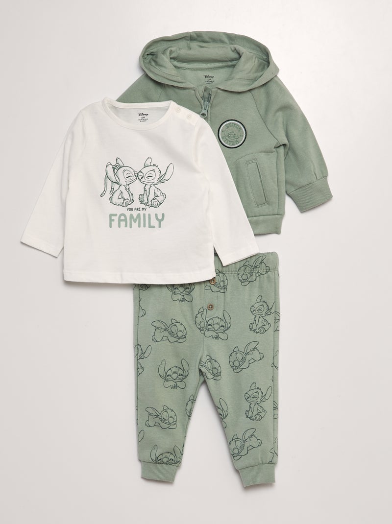 Conjunto 'Stitch' t-shirt + sweatshirt + calças - 3 peças VERDE - Kiabi