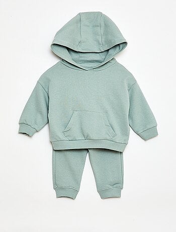 Conjunto sweat com capuz + calças de jogging monocromáticas - 2 peças