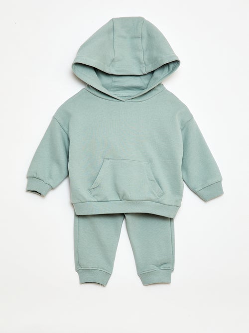 Conjunto sweat com capuz + calças de jogging monocromáticas - 2 peças - Kiabi