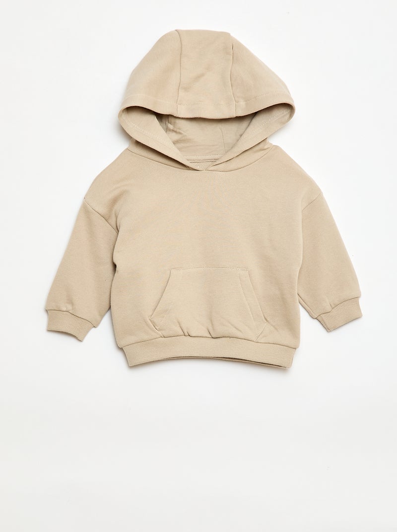 Conjunto sweat com capuz + calças de jogging monocromáticas - 2 peças Bege - Kiabi