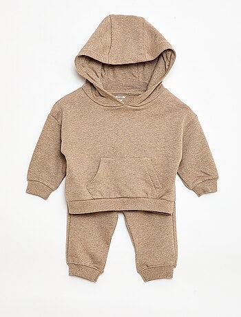 Conjunto sweat com capuz + calças de jogging monocromáticas - 2 peças