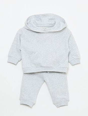 Conjunto sweat com capuz + calças de jogging monocromáticas - 2 peças