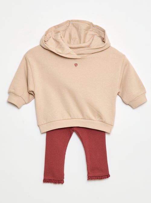 Conjunto sweat com capuz + leggings em malha - Kiabi