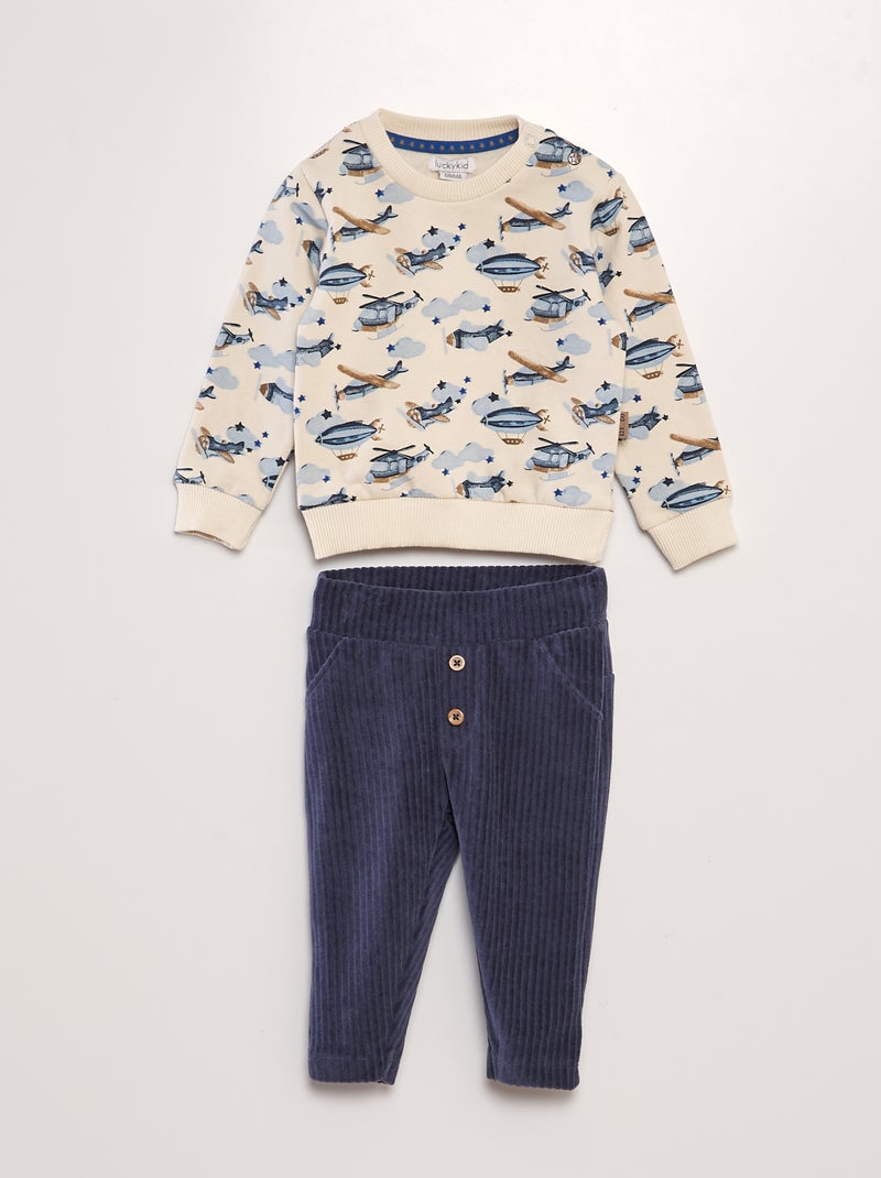 Conjunto sweatshirt + calças  - 2 peças BEGE - Kiabi