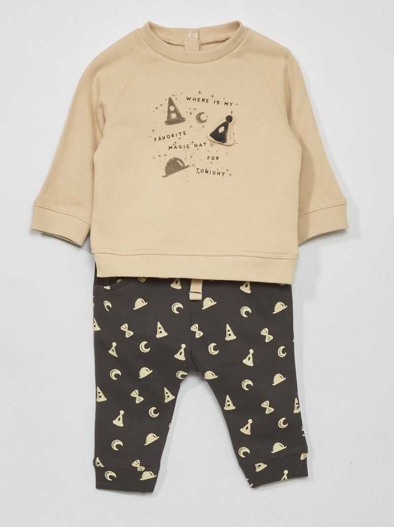 Conjunto sweatshirt + calças  - 2 peças BEGE - Kiabi