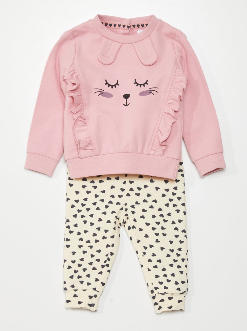 Conjunto sweatshirt + calças - 2 peças ROSA - Kiabi